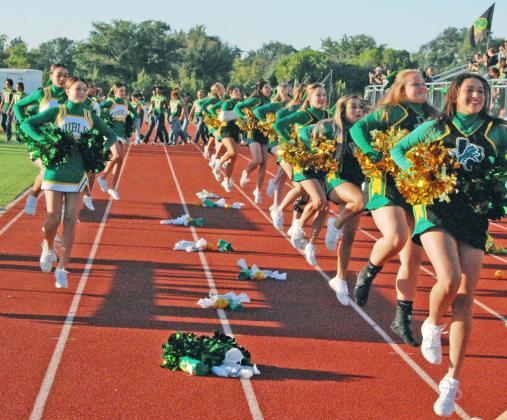 Dublin cheer squads perform at the pep rally