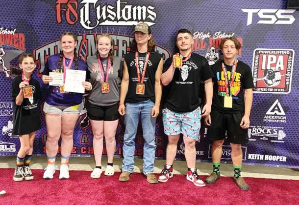 Levi Bamber helped coach a group of local student powerlifters to IPA state records at the Tiny Meeker Classic in Houston at the end of April. They were: Jessa Bamber, Cassidy Adair, Hailey Lauth, Marshall Daniel, Jaydyn Gonzalez and Adam Spharler. | submitted photo