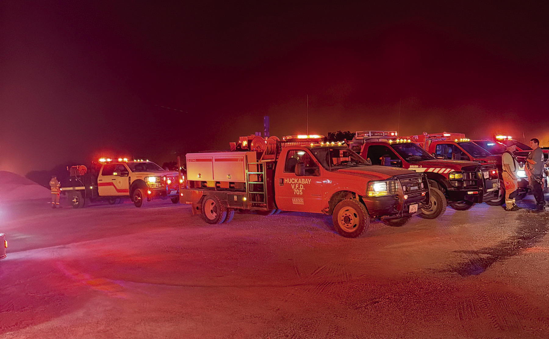 Departments from far and wide, including Huckabay VFD and Erath Fire/Rescue, responded to the Ross Fire that started in Palo Pinto County Monday, Aug. 24. The fire was 50,000 acres with only 8% containment at presstime Tuesday. Submitted photo