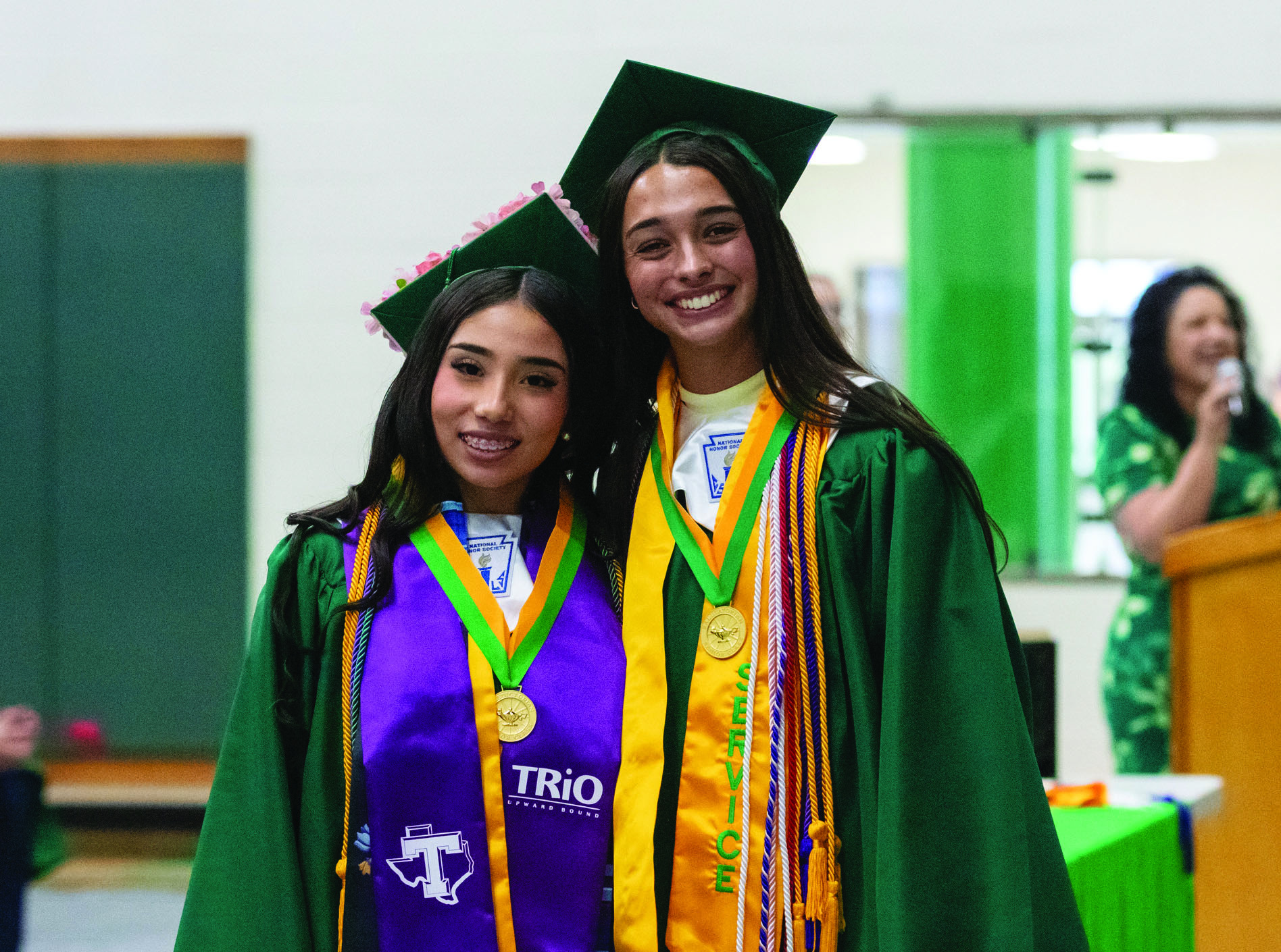Dublin High School Class of 2026 Valedictorian Kassandra Rodriguez and Salutatorian Olivia Salyer exchange a hug after being named the top two Tuesday, May 12 at the DHS awards ceremony. Kassandra has a 4.13913 GPA and Olivia has a 4.05735 GPA. Grads will walk at 7 p.m. Friday, May 22 at Cervetto Stadium. Danielle Meador | Citizen staff photo
