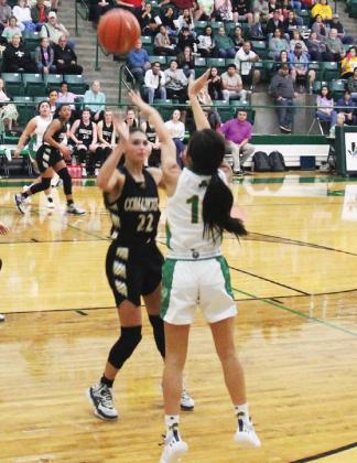 Gabby Herrera springs up for 2-points in a recent home game. Herrera was picked by coach Kim Perez as the player of the week, leading scoring in games against Brock and Early last week Paul Gaudette | Citizen staff photo