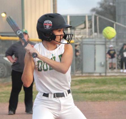 Dublin Lady Lion Emma Vargas eyes the ball during the Feb. 28 home game against DeLeon. Paul Gaudette | Citizen staff photo