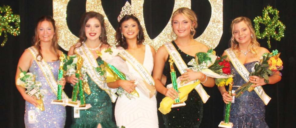 From left are Miss Congeniality 2024 Paige Wilson, Miss Dublin Second Runner up and Most Ticket Sales 2024 Madison Turley, Miss Dublin 2024 NavaLee White, Miss Dublin First Runner Up 2024 Nicole Foster and Most Photogenic 2024 Isabelle Grose. Wyndi Veigel-Gaudette | Citizen staff photo