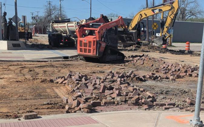 TxDot crews began a year and a half long project on Patrick Street to remove historical Thurber bricks from underneath the roadway to help with stabilization. They will then reconstruct the road including curbs and gutters with new pavement. Paul Gaudette | Citizen staff photo