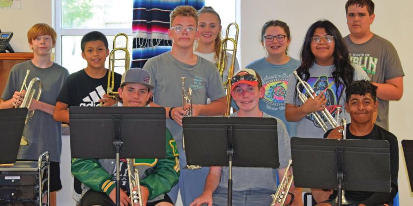 Dublin band members pose for a photo Monday in between practicing for the 2021-2022 season. Stephanie Sojourner | submitted photo
