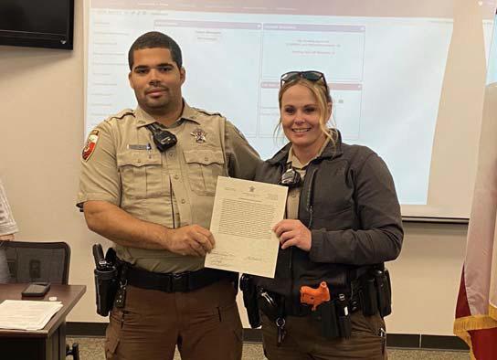 Two employees with the Erath County Sheriff’s Office were recently recognized. Above, Telecommunicator Tatum Smith assisted a caller with giving birth which led to the successful delivery of the baby. Below, Deputy Steven Flye reportedly performed outstanding on the apprehension of an individual that attempted to flee law enforcement on foot. Courtesy photo