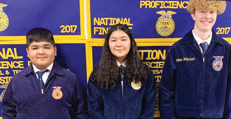 The Dublin FFA Sr. Agriculture Advocasy team (Top; Vanessa Pantoja, Ariana Solano, Adriana Rosalez, Abigail Rojas, Esther Anguiano) is advancing to Area after a second place finish in District competition at Stephenville. Pantoja also placed first in Sr. Spanish Creed Speaking. The Jr. Radio Broadcasting team (above; Kevin Vallin, Anabel Phelps, Hayden Milburn) is also advancing to Area. | submitted photos