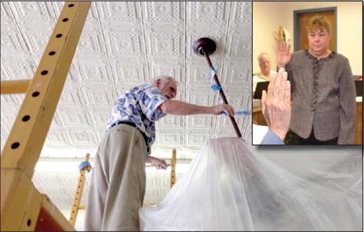 Gus Martin, a long time Dublin volunteer passed away Wednesday, Aug. 9. Above, he can be seen adjusting a large fan in the old Rotary building, now Blackjack Office Center. Becky Norris (inset), a former Dublin Mayor also passed away this past week on Thursday, Aug. 10. City council held a moment of silence in her honor at Monday’s council meeting. Courtes photo and Citizen Archive Photo