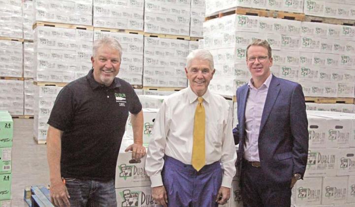 Dublin Bottling Works President Kent Crouch gives a tour to Congressman Roger Williams and County Judge Brandon Huckabee as a legacy small business. Paul Gaudette | Citizen staff photo