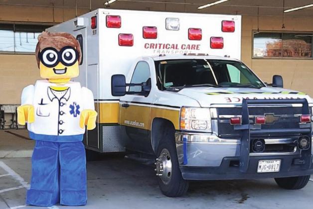 Bubbles, the 8-foot mascot of Brick EMS will appear in Stephenville’s Fourth of July Parade on Saturday at 9 a.m. Bubbles will appear at Dublin’s Frontier Heroes Museum from 11:30 a.m. to 1:30 p.m. The museum has a permanent exhibit on Brick EMS, which showcases the efforts of life-saving first responders through Lego displays.. | submitted photo
