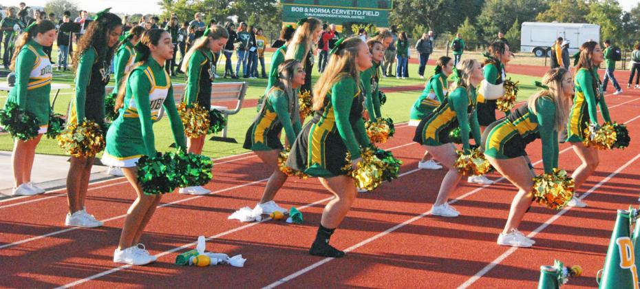 Dublin cheer squads perform at the pep rally