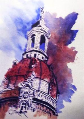 watercolor image of courthouse by Chuck Markham