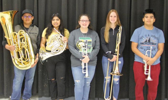 These five band students from Dublin High School headed to state competition in 2023 with a brass quintet. Students are from left, David Hernandez, Ruby Ortega, Morgan Keith, Grace Luedke and David Nava.