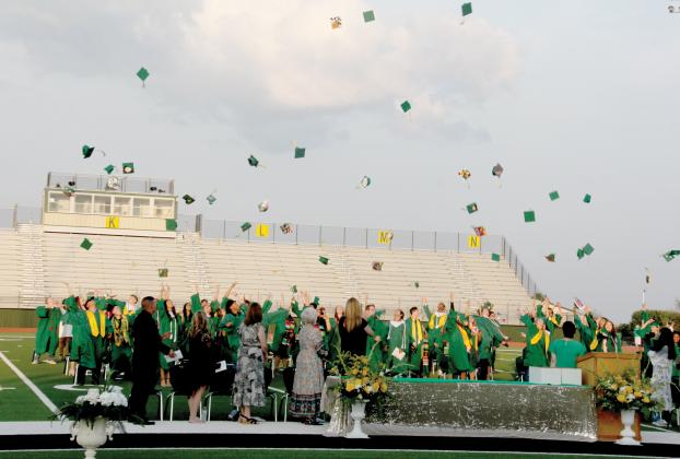 The Dublin High School Class of 2023 tossed their hats into the air at the conclusion of graduation on Cervetto Field May 26, 2023.