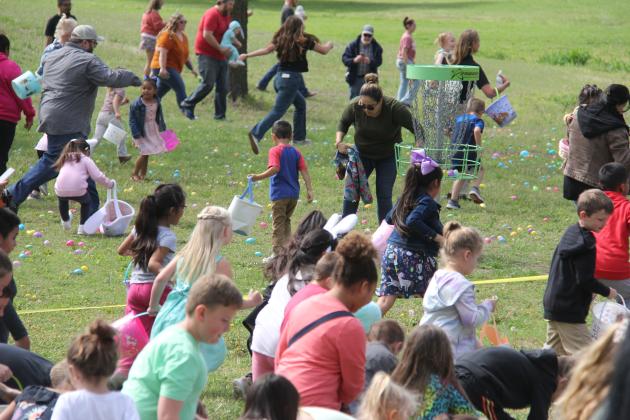 Dozens of kids ran full tilt to get eggs at the annual Easter egg hunt.