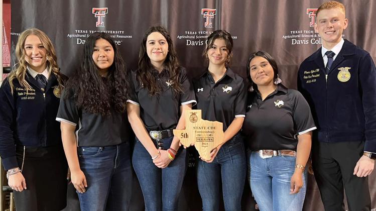 Dublin FFA was well-represesented at the State Career and Leadership Development Events  (CDE) at Texas Tech in Lubbock in April 2023 with two teams placing high. Placing fifth was the entemology team of  Mariana Ortiz and Alma Holguin (12th and 16th individually), NavaLee White and Anabel Phelps.