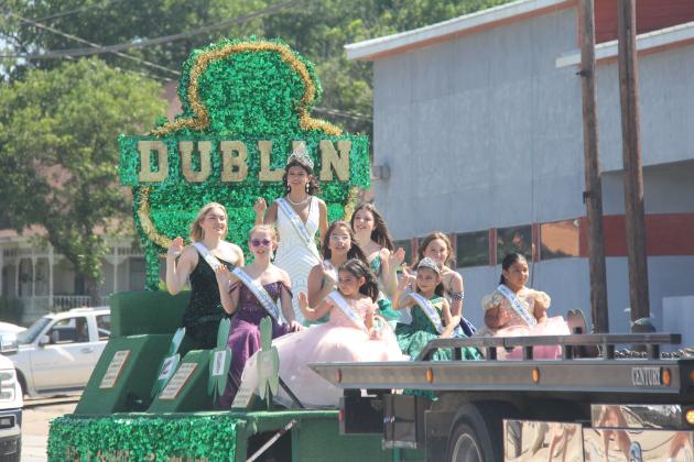 Winners from the Miss Dublin, Junior Miss Dublin and Little Miss Dublin pageants (Dublin Chamber of Commerce Ambassadors) ride on a parade float in the 2024 School Spirit Parade. The parade was held in conjunction with the Hearts Home Dublin All Class Reunion.