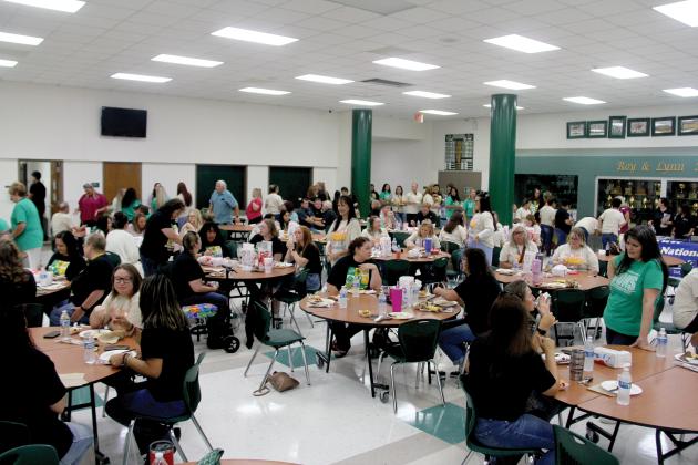 Teachers gathered for the annual Teacher Convocation Aug. 1, 2024, at the Dublin Secondary campus. Staff members received numerous give-a-ways from local businesses organized by volunteers and the Dublin Chamber of Commerce.