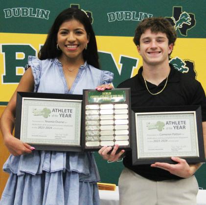 2024 Athletes of the  Year were Yesenia Osoria (also Outstanding Female Runner, Most Valuable Runner - Cross Country, High Point Female Runner - Track)  &amp; Cameron Patton (also Outstanding Lifter, Most Valuable Player - Baseball, Outstanding Runner - Track). The award was presented by The Dublin Citizen at the annual Sports Banquet in May 2024.