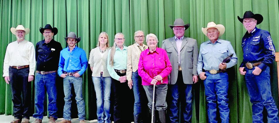 Living Legend inductee Ted Nuce is congratulated by recent Living Legend and Ag Commissioner Sid Miller and Jeff “Jackrabbit” Harris, along with the Dublin Rodeo Hertiage Museum Board of Directors. Wyndi Veigel-Gaudette | Citizen staff photo