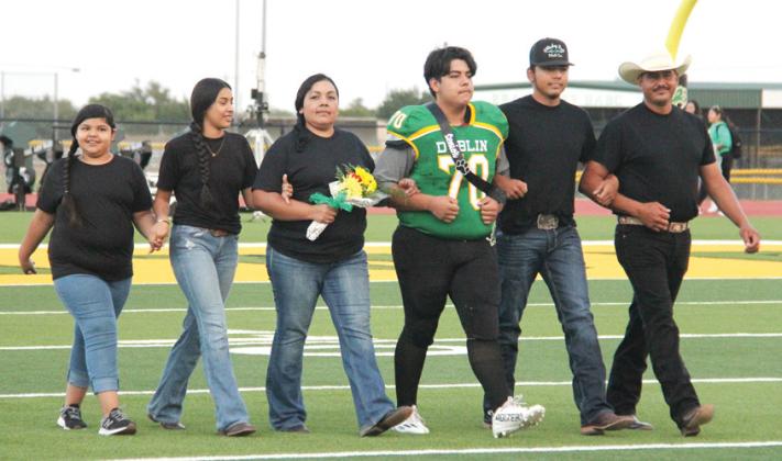 Seniors in Dublin High School’s football, band drill team and cheer programs were escorted by family across the field for Senior Night before the final home game of the season Friday, Oct. 27. Paul Gaudette | Citizen staff photos