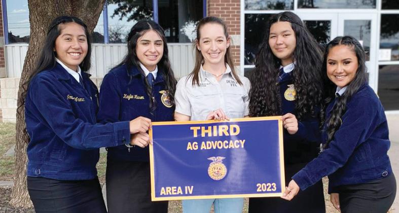 The Dublin FFA Agriculture Advocacy Team comprised of Vanessa Pantoja, Abigail Rojas, Ariana Solano and Anabel Phelps earned third place, only one away from State. Submitted photo