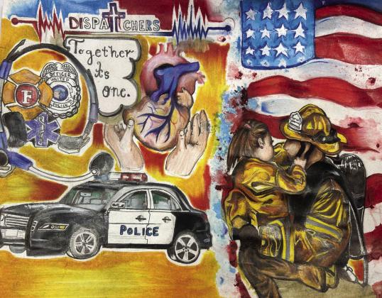 Dublin Junior High School grader Selene Moreno’s artwork, pictured above, won her the 9-1-1 Heroes Art Contest, hosted by North Central Texas 9-1-1 and RapidDeploy. Her artwork will be painted as a mural somewhere in Erath County, and she received scholarship funds for the award. Courtesy photo