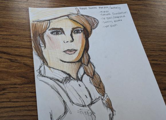 Artwork by Selene Moreno from UIL is showcased. Students were asked to put together a design concept for hair and makeup for Homer's The Odyssey. Paul Gaudette | Citizen staff photo