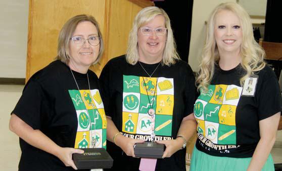 6th grade reading teachers Tommie Shubert and Delayne Bradshow were presented with a Lion Heart awards for their students passing the reading STAAR test with a 90%. Principal Amanda Lisso presented them with the award. Wyndi Veigel-Gaudette | Citizen staff photo