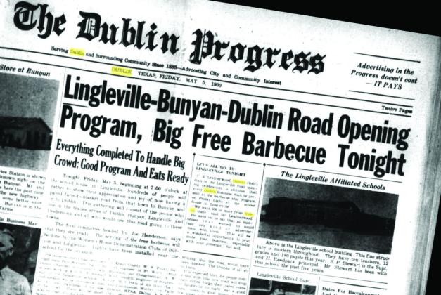 The Friday May 5, 1950 edition of the Dublin Progress announced the biggest celebration seen in many years. Those who lived along the road donated the property and did most of the research for the State Highway Commission. Submitted content