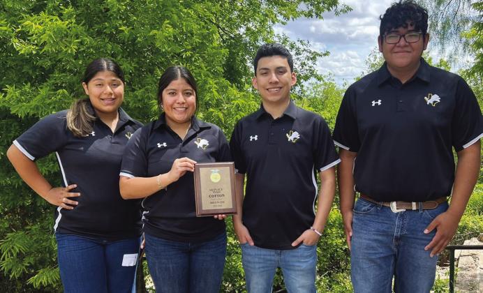 Dublin FFA Cotton Evaluation team, earned 5th in area and is advancing to state. Team members include Dom Dominguez- 8th overall individual, Ayleen Mendoza- 9th overall individual, Candy Rodriguez and Jayden Rojas. Courtesy photo