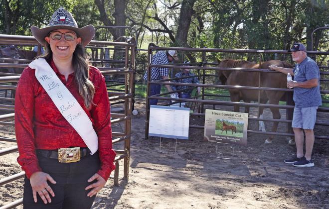 Ms. Lilly G Katie Hudjera lends a hand at the 80th anniversary celebration for the National Cutting Horse Association event Saturday, Oct. 24 in Dublin. The Stallion Showcase exhibit offered buyers a chance to look at offspring and bloodlines. Right, the West Texas Cowgirls riding group shows off talent and style as they perform. Paul Gaudette | Citizen staff photo