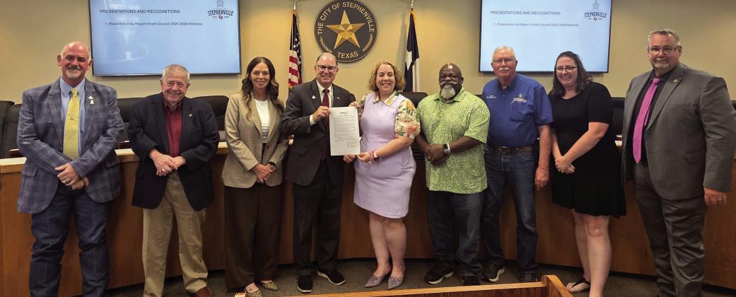 Representatives from the Stephenville Rotary Club were on hand Tuesday, May 5 to receive a proclamation from the city of Stephenville Mayor and City Council in honor of their 80th anniversary of being a club. For more proclamation photos from the May 5 meeting, go to www.dublincitizen.com. Courtesy photo