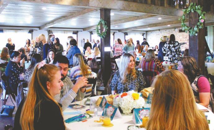 Cross Timbers Family Services President Laura Gambino addressed a (50%) capacity crowd of 115 during the Better Beginnings Brunch fundraiser Saturday at the N at Hardway Ranch. Sara Gann | Citizen staff photo
