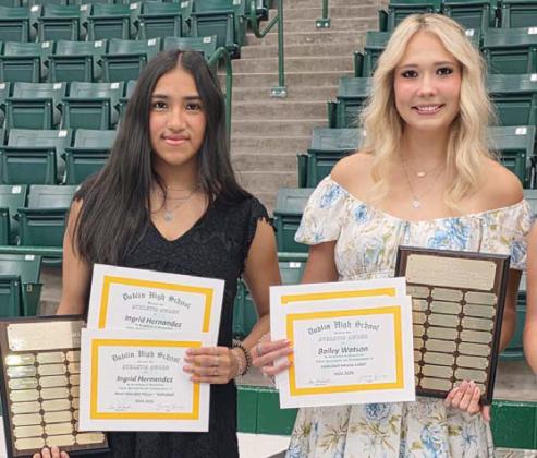 Volleyball Awards MVP Ingrid Hernandez, Offense Bailey Watson and Defense Sandra Vasquez (not pictured) (Watson also received outstanding golfer)