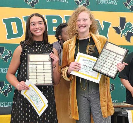 Girls Track Awards Outstanding Field Athlete Olivia Salyer and Outstanding Runner Avery Sieperda
