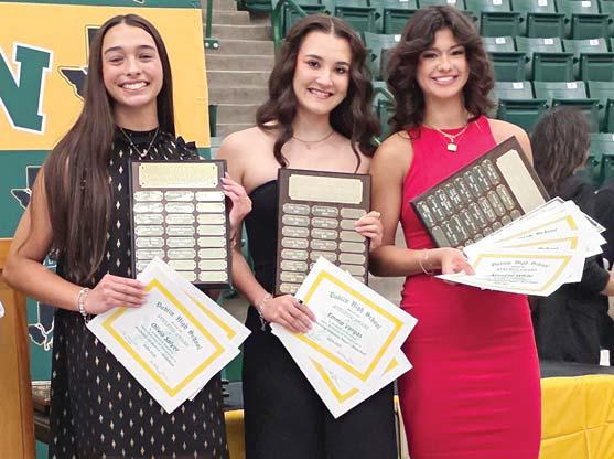 Girls Basketball (right) MVP Olivia Salyer, Outstanding Defense Emma Vargas, Outstanding Defense Navalee White