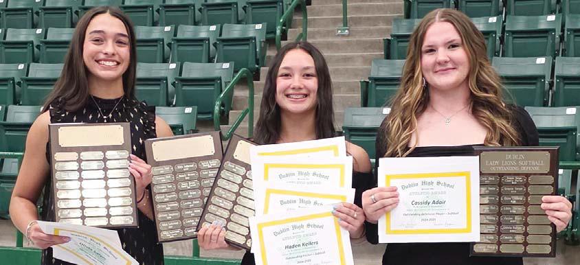 Softball (left) MVP Olivia Salyer, Offense Haden Keilers, Defense Cassidy Adair (Adair also got outstanding powerlifter alongside Alonso Moreno, not present)