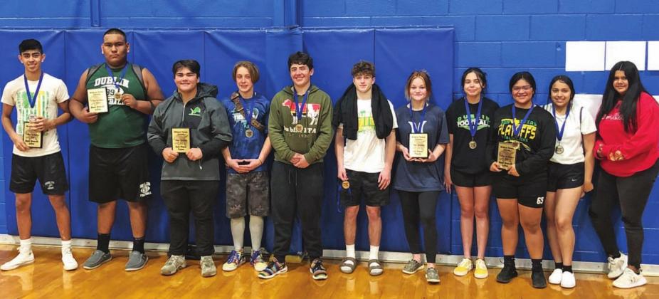 Dublin Powerlifting boys and girls lifted their way to second and first place finishes at the Rising Star Invitational Powerlifting Meet Saturday as they kicked off the 2022 season. Wes Benfer | submitted photo