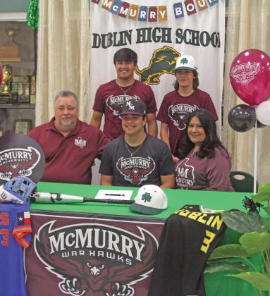 Dublin High School Senior Chris Teten will be flying with the Warhawks after signing with McMurry University, pledging to provide his baseball prowess to the college’s team. Teten signed in front of the DHS cafeteria trophy case in a March 8 ceremony. He was joined in the celebration by fellow athletes, coaches, friends and family including brothers, Tim and Alex Teten and parents, Rodney and Tammy Teten. Wyndi Veigel | Citizen staff photo