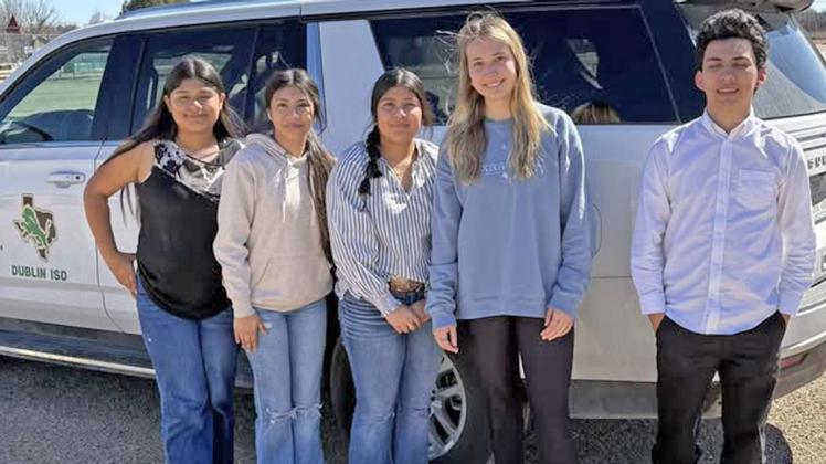 The Dublin FFA Cotton Judging Team placed 4th out of 17 teams at the Anson Career Development Event contest Feb. 24. Team members are Bailey Watson (6th high point individual), Candy Rodriguez (8th high point individual), Dominic Dominguez, Ayleen Mendoza and Zoey Soria. There were 73 individuals in the contest. | Submitted photo