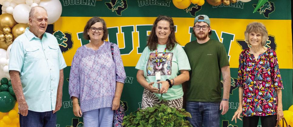 2nd grade Math teacher Kylynn Haggard receives the Dublin Elementary School Teacher of the Year Award. Danielle Meador | Citizen staff photo
