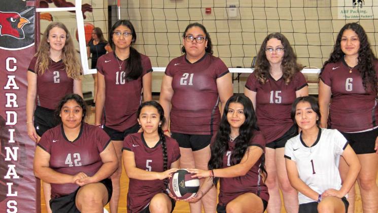 The 2022-2023 Lingleville JV Lady Cardinals are: No. 1 Rosio Hernandez, No. 2 Cambri Coburn, No. 5 Miara Hernandez, No. 6 Samantha Tamayo, No. 7 Luz Lopez, No. 10 Anahi Hernandez, No. 15 June Mendenhall, No. 21 Gizelle Azua and No. 42 Bianca Ortuno.