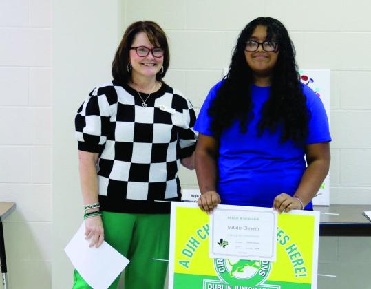 Circle of Champions Junior High Circle of Champions include Natalie Elicerio and not pictured Aniyah Sandoval, Ryker Shipman and Anthony Vasquez. Presented by Junior High Assistant Principal Lindsay Tyus.