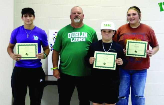 Athletic Scholars High School athletes include Cayson Loving and Bayli Jackson and Junior High athletes Mason Joslin and Selene Moreno (not pictured). Presented by Athletic Director Greg Hardcastle.