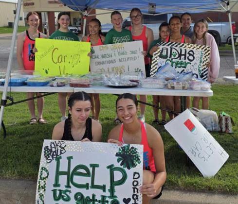 Members of the Dublin High School Cheerleading Squad hosted a fundraising car wash and bake sale at O’Reilly’s in Stephenville. Due to recent rains the young ladies stayed extremely busy. Courtesy photo