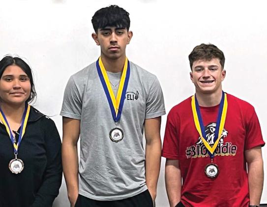 Dublin High School had three powerlifters place high in the Venus meet on Saturday, Jan. 14. They were: Mariana Ortiz (who placed third in the women’s 198), Elijah Gonzales (who placed first in the Men’s 165) and Cameron Patton (who placed first in the Men’s 132). Wes Benfer | submitted photo