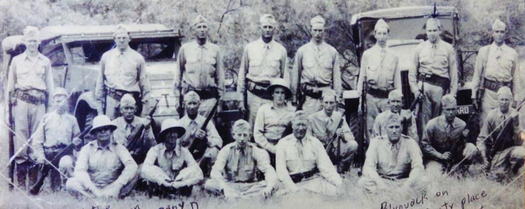 The Texas State Guard was sent to Desdemona to stand guard over a Japanese balloon that dropped there in 1945. Wade Cowan, the youngest member of Company D, is seen to the far left. Photo courtesy of Dublin Historical Museum
