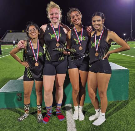 The Girls 4x400 Relay team of Kim Ortiz, Avery Sieperda, Olivia Salyer and Natalie Tijerina placed 4th in the district meet at Dublin. | submittted photo
