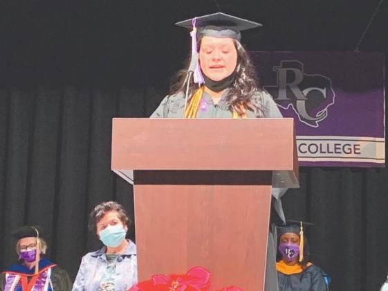 Anna Maria Rodriguez addresses her fellow graduates during Ranger College’s commencement ceremony on Dec. 4 in Ranger. Rodriguez was among a handful of graduates receiving their Associate of Applied Science degrees during the event. | submitted photo